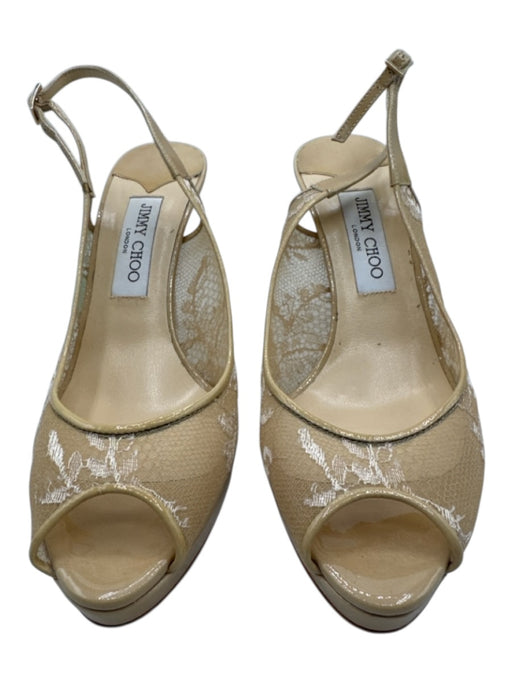 Jimmy Choo Shoe Size 40 Beige Lace Upper Peep Toe Patent Trim Slingbacks Beige / 40