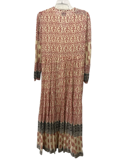 Vintage Ibiza Size M Red, Beige, Black Cotton Long Sleeve Abstract Print Dress Red, Beige, Black / M