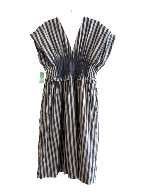 Anthropologie Size Small White & Blue Cotton Front Zip V Neck Cap Sleeve Dress White & Blue / Small