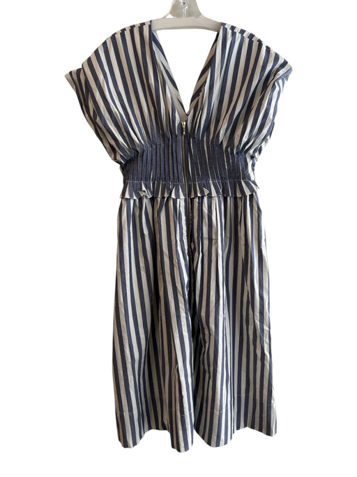 Anthropologie Size Small White & Blue Cotton Front Zip V Neck Cap Sleeve Dress White & Blue / Small