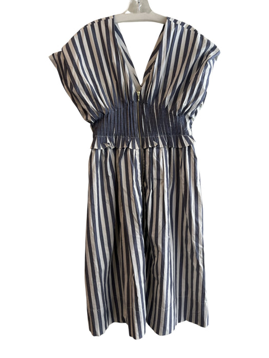 Anthropologie Size Small White & Blue Cotton Front Zip V Neck Cap Sleeve Dress White & Blue / Small