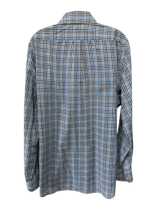 Peter Millar Size L Blue & White Cotton Plaid Button Up Men's Long Sleeve Shirt Blue & White / L