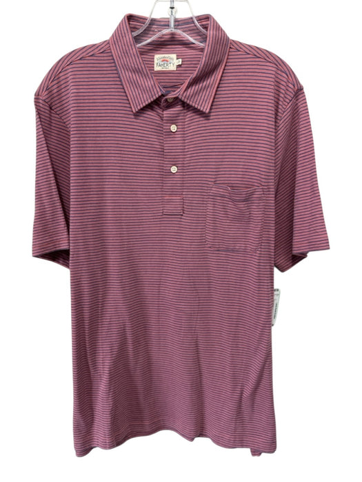 Faherty Size L Orange & Blue Cotton Blend Striped Polo Men's Short Sleeve Orange & Blue / L