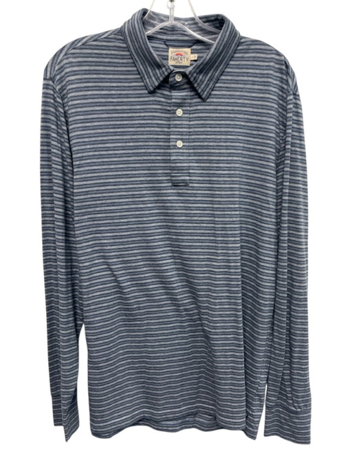 Faherty Size L Blue & Gray Cotton Blend Striped Polo Men's Long Sleeve Shirt Blue & Gray / L