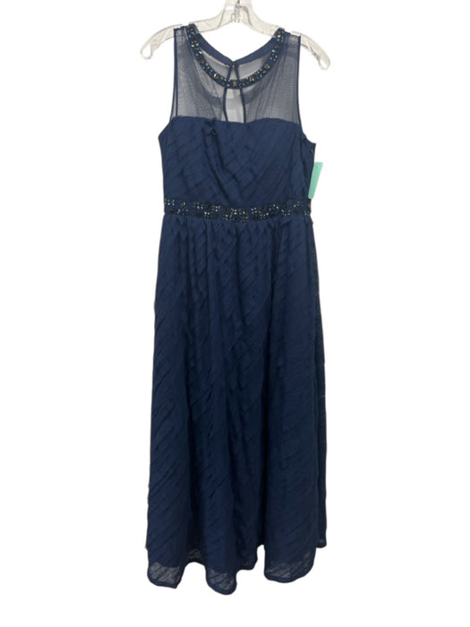 Adrianna Papell Size 10 Navy Blue Polyester Crystal Detail Tiered Back Zip Gown Navy Blue / 10