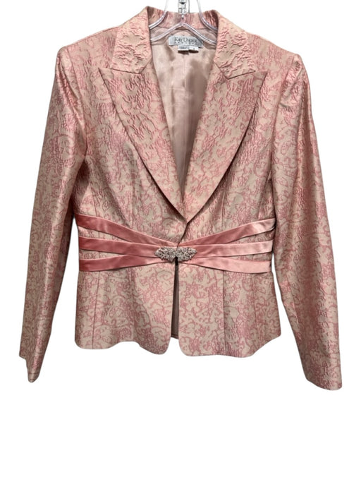 Kay Unger Size 8 Beige & Pink Silk Abstract Print Rhinestone Detail Skirt Set Beige & Pink / 8