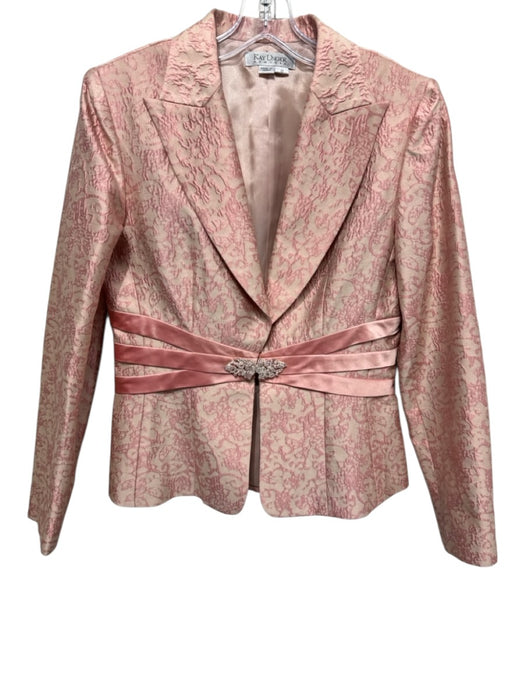 Kay Unger Size 8 Beige & Pink Silk Abstract Print Rhinestone Detail Skirt Set Beige & Pink / 8