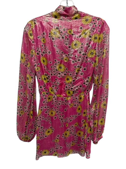 Rococo Sand Size XS Pink, Yellow & Brown Viscose Metallic Thread Flowers Dress Pink, Yellow & Brown / XS