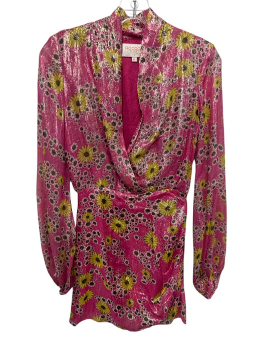 Rococo Sand Size XS Pink, Yellow & Brown Viscose Metallic Thread Flowers Dress Pink, Yellow & Brown / XS