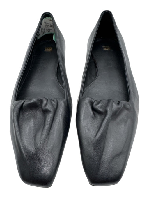 Toteme Shoe Size 36 Black Leather Pointed Square Toe Gathered Slip On Flats Black / 36