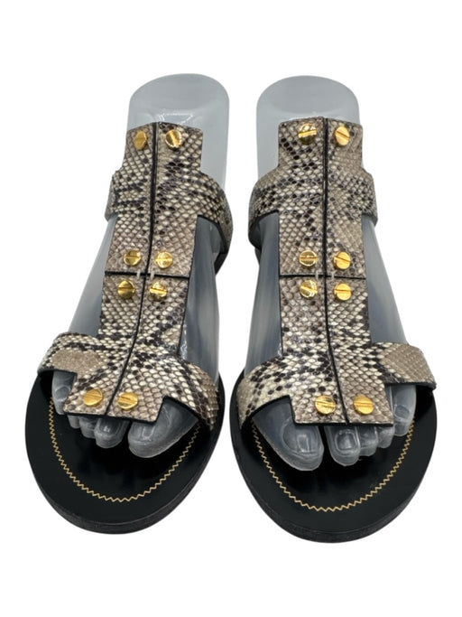 Tom Ford Shoe Size 36.5 Beige, Black & Gold Python Leather Snakeskin Sandals Beige, Black & Gold / 36.5