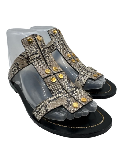 Tom Ford Shoe Size 36.5 Beige, Black & Gold Python Leather Snakeskin Sandals Beige, Black & Gold / 36.5