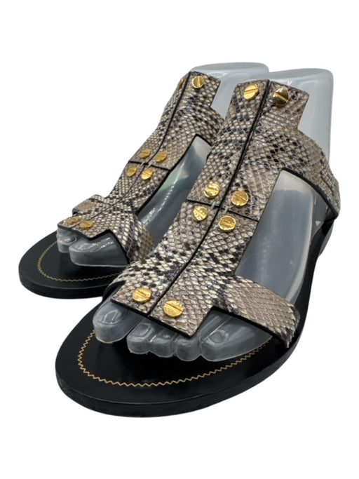Tom Ford Shoe Size 36.5 Beige, Black & Gold Python Leather Snakeskin Sandals Beige, Black & Gold / 36.5