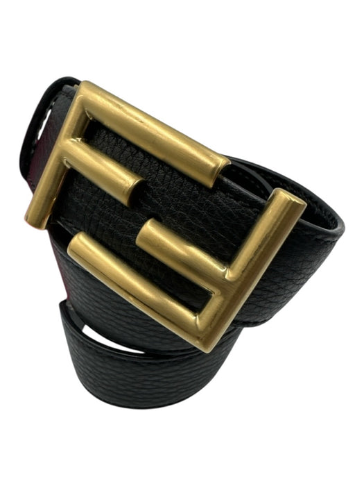 Fendi Black Leather Gold Hardware Men's Belt Black