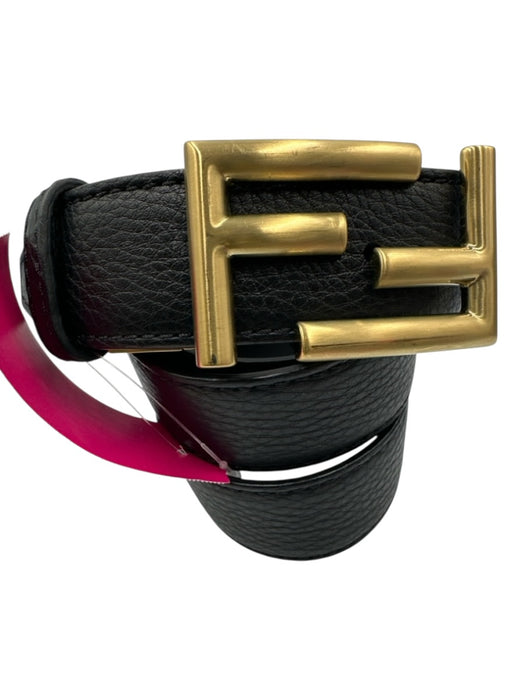 Fendi Black Leather Gold Hardware Men's Belt Black