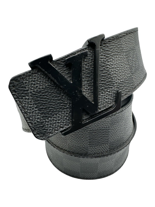Louis Vuitton Black Leather Checkered Men's Belt Black