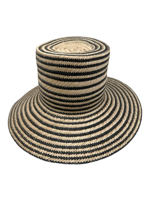 Janessa Leone Beige & Black Straw Woven Striped Wide Brim Sun Hat Beige & Black / S