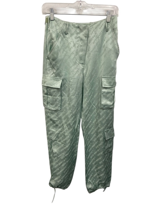 Off-White Size 38 Mint Green Acetate Blend Logo Jacquard Satin Cargo Pants Mint Green / 38