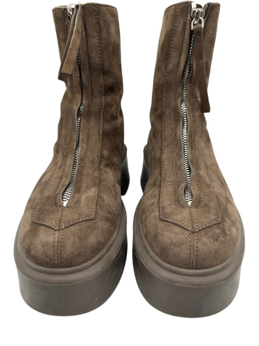 The Row Shoe Size 35.5 Brown Leather Upper Suede Front Zip Platform Ankle Boots Brown / 35.5