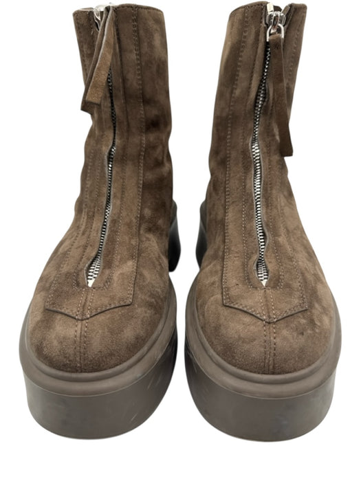 The Row Shoe Size 35.5 Brown Leather Upper Suede Front Zip Platform Ankle Boots Brown / 35.5