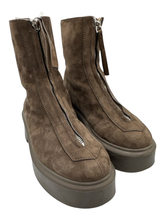 The Row Shoe Size 35.5 Brown Leather Upper Suede Front Zip Platform Ankle Boots Brown / 35.5