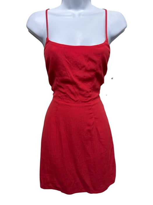 NBD Size XS Coral Red Viscose & Rayon Spaghetti Strap Criss Cross Back Dress Coral Red / XS