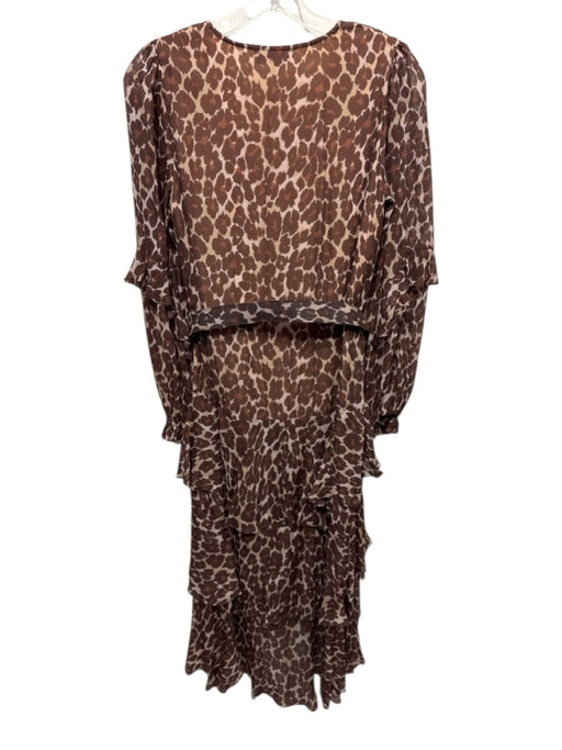 Hale Bob Size XS Brown & Beige Viscose Animal Print Long Sleeve V Neck Dress Brown & Beige / XS