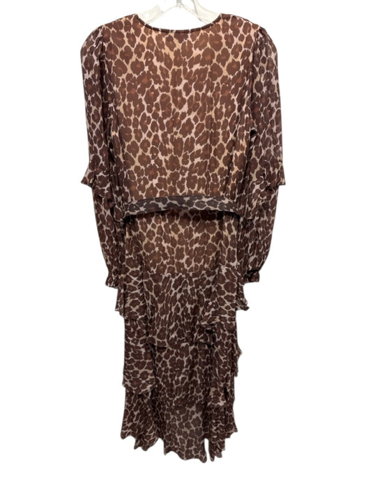 Hale Bob Size XS Brown & Beige Viscose Animal Print Long Sleeve V Neck Dress Brown & Beige / XS