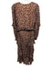 Hale Bob Size XS Brown & Beige Viscose Animal Print Long Sleeve V Neck Dress Brown & Beige / XS