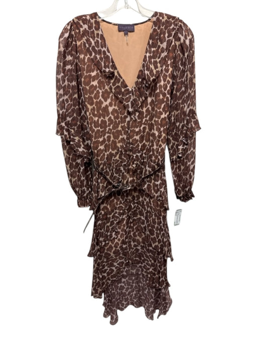 Hale Bob Size XS Brown & Beige Viscose Animal Print Long Sleeve V Neck Dress Brown & Beige / XS
