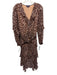Hale Bob Size XS Brown & Beige Viscose Animal Print Long Sleeve V Neck Dress Brown & Beige / XS