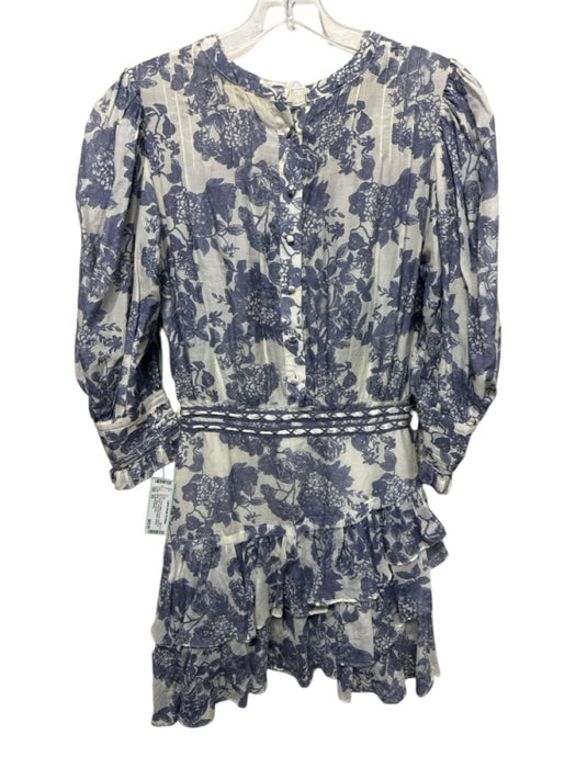 Loveshackfancy Size XS Cream White & Purple Cotton & Silk Floral Ruffle Dress Cream White & Purple / XS