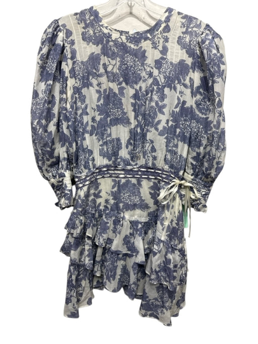 Loveshackfancy Size XS Cream White & Purple Cotton & Silk Floral Ruffle Dress Cream White & Purple / XS