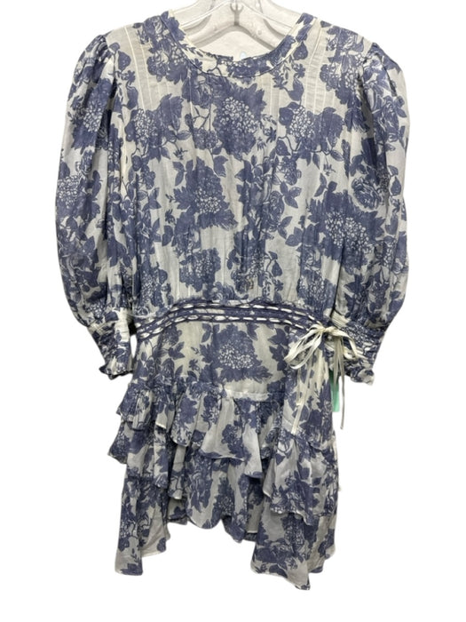 Loveshackfancy Size XS Cream White & Purple Cotton & Silk Floral Ruffle Dress Cream White & Purple / XS