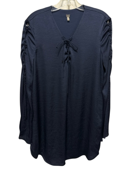 Haute Hippie Size XS Navy Blue Polyester Satin Long Bell Sleeve Shift Dress Navy Blue / XS