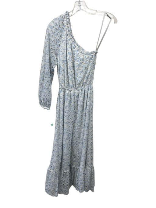 ML Monique Lhuillier Size XS Blue & White Polyester One Shoulder Floral Dress Blue & White / XS