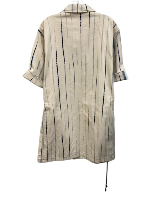 Tory Burch Size 10 Cream White & Blue Cotton Denim Tie Dye Short Sleeve Dress Cream White & Blue / 10