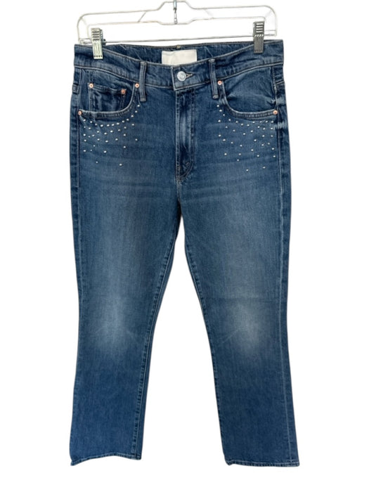 Mother Size 29 Dark Wash Cotton Blend Stud Detail Mini Flare Pockets Jeans Dark Wash / 29