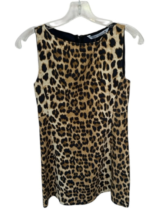 Zara Size S Tan & black Sleeveless Animal Print Back Zip Shift Dress Tan & black / S