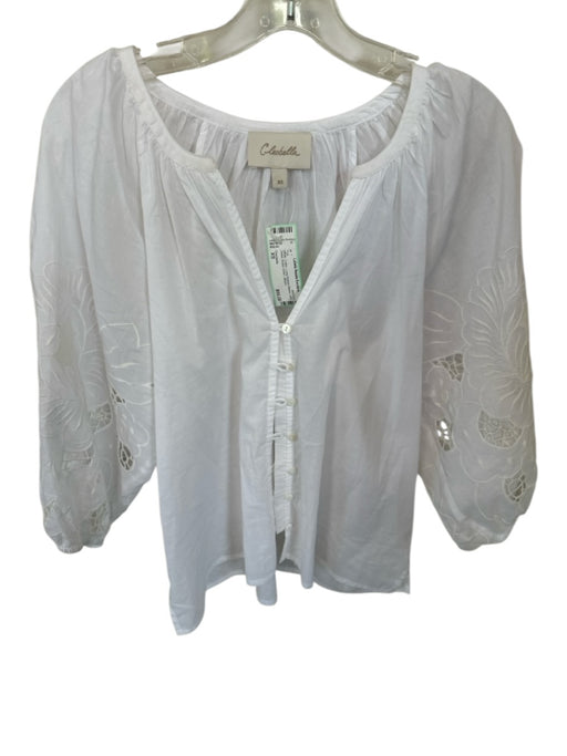Cleobella Size XS White Cotton Long Balloon Sleeve Lace Detail Button Down Top White / XS