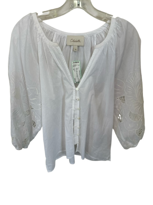 Cleobella Size XS White Cotton Long Balloon Sleeve Lace Detail Button Down Top White / XS