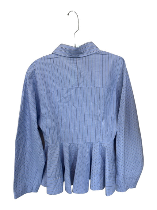 Ganni Size 34/XS Blue & Gray Cotton Long Sleeve Striped Button Down Peplum Top Blue & Gray / 34/XS
