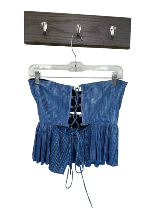 Sabina Musayev Size M Blue & Silver Polyester Strapless Metallic Keyhole Top Blue & Silver / M