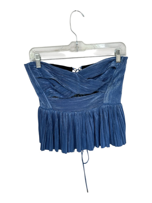 Sabina Musayev Size M Blue & Silver Polyester Strapless Metallic Keyhole Top Blue & Silver / M