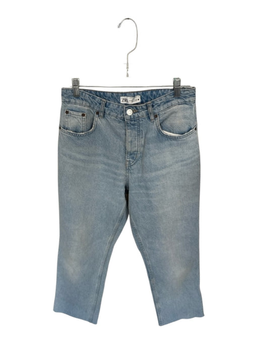 Zara Size 6 Light Wash Cotton High Waist Wide Leg Raw Hem Jeans Light Wash / 6