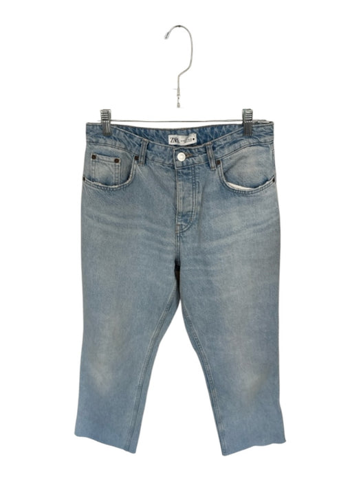 Zara Size 6 Light Wash Cotton High Waist Wide Leg Raw Hem Jeans Light Wash / 6