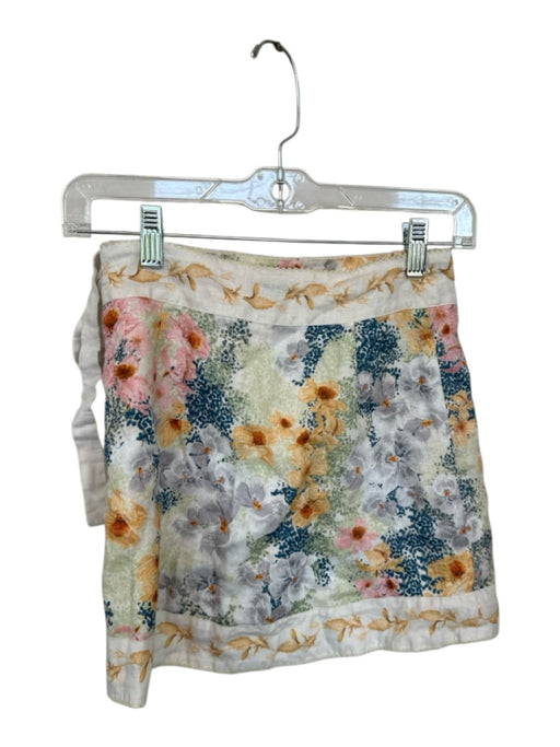 Agua Bendita Size Est XS White & Multi Linen Wrap Botanical Scalloped Hem Skirt White & Multi / Est XS