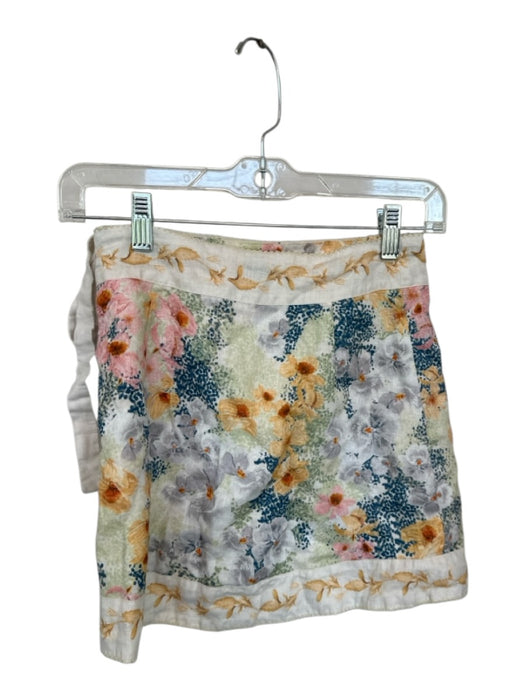 Agua Bendita Size Est XS White & Multi Linen Wrap Botanical Scalloped Hem Skirt White & Multi / Est XS