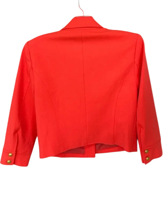 L'agence Size 6 Neon Coral Polyester Blend Shoulder Pads Buttons Cropped Jacket Neon Coral / 6