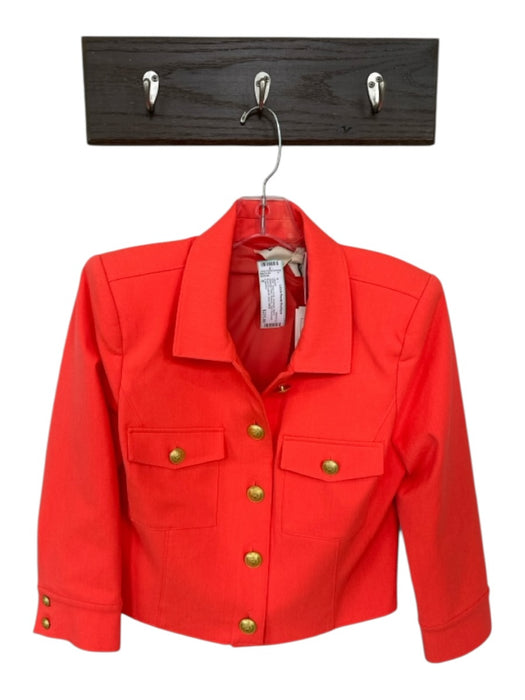 L'agence Size 6 Neon Coral Polyester Blend Shoulder Pads Buttons Cropped Jacket Neon Coral / 6